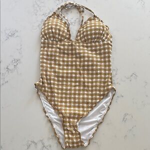 J. Crew Woman’s Gingham One-Piece Swimsuit - Brown and White